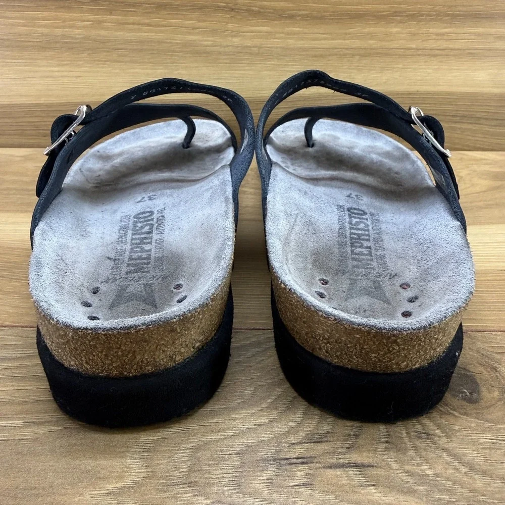 Mephisto Helen Sandals Womens 7 EU 37 Black Patent Leather Travel Vacation Walk